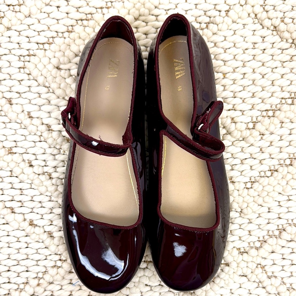 Zara Dark Red Patent Leather Mary Jane Flats